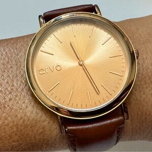 Arvo Time Sawyer Rose Gold and Brown Leather Band Watch Women Men